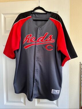 Reds  Gray Button-Up Baseball Jersey